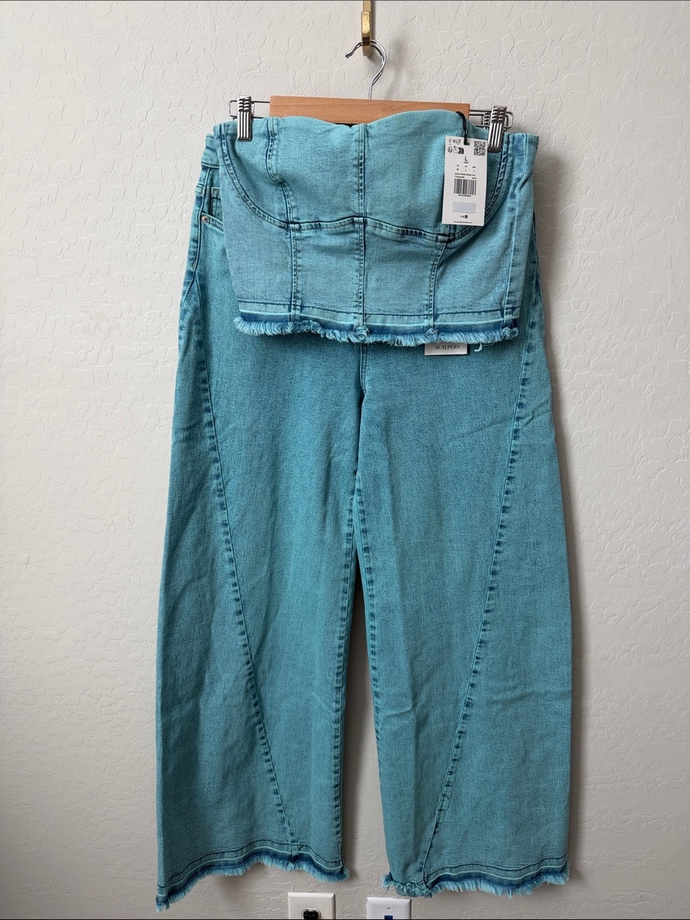 NWT Scalpers Culotte Ques Denim Matching Set Turquoise Wash size L - Picture 2 of 10